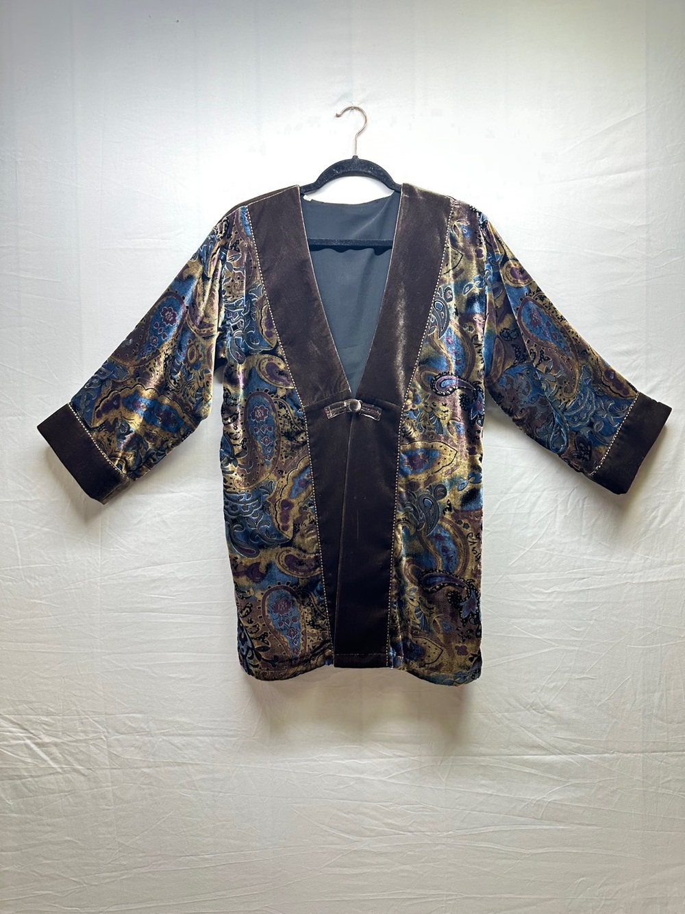 DreamKeeper Burnout Velvet  Paisley Beaded Kimono Blue & Brown